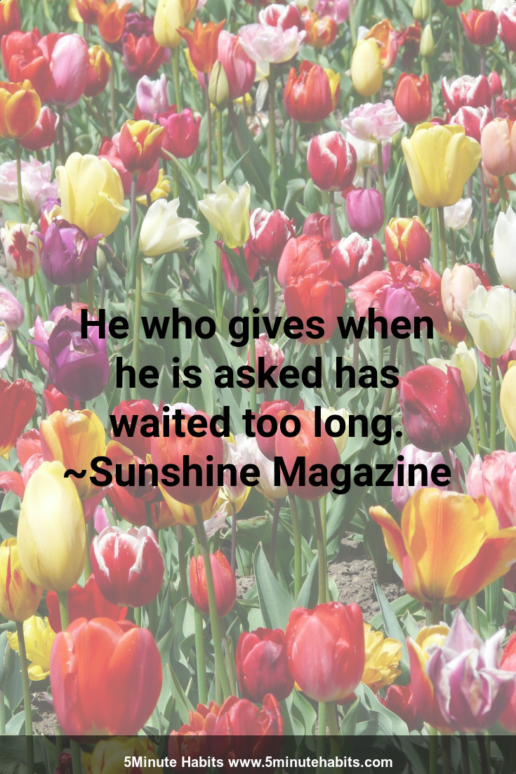 He who gives when he is asked has waited too long. ~Sunshine Magazine